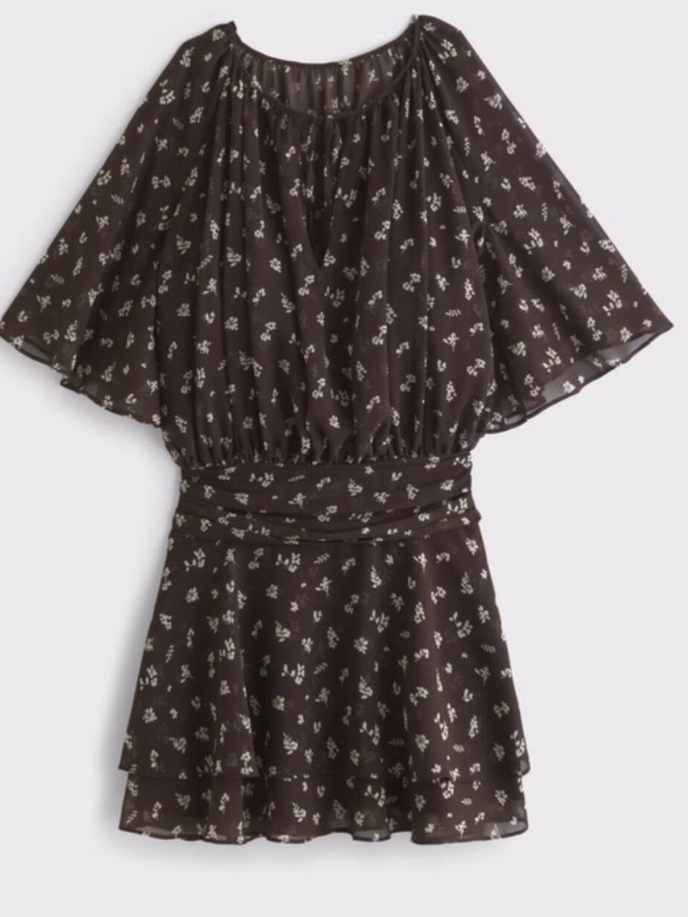 NWT Abercrombie & Fitch Angel Sleeve Sheer Mini Dress Brown Floral